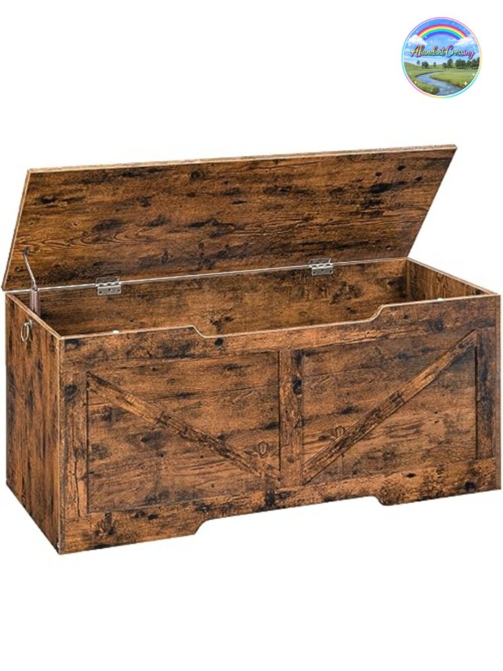 Retro Wooden Storage Bench with Safety Hinge, 43.3", Holds 220 lbs, Toy Box,